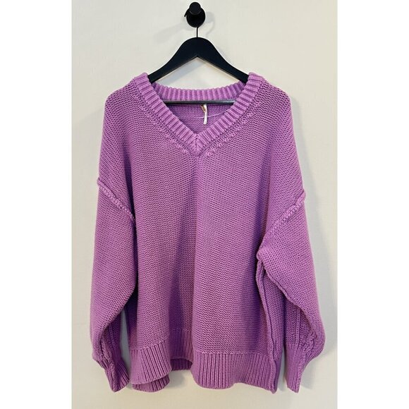 FREE PEOPLE Alli V-neck Sweater in Iris Orchid Size Medium - Picture 5 of 9